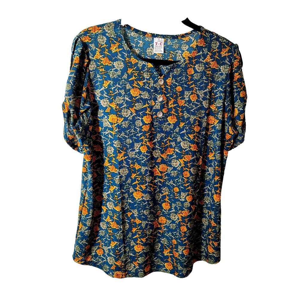 T-C Fashion women's size Large blouse multicolor print v-neck 3/4 sleeves - Picture 3 of 15
